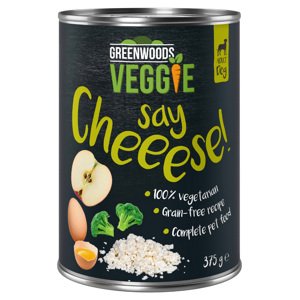 6x375g Greenwoods Veggie Szemcsés krémsajt, tojás, alma & brokkoli nedves kutyatáp 5+1 ingyen akcióban