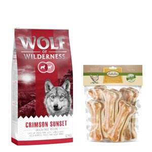 12kg Wolf of Wilderness "Crimson Sunset" - bárány & kecskeszáraz kutyatáp+750g 15cm-es Lukullus csirke rágócsont kutyáknak ingyen