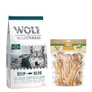12kg Wolf of Wilderness Adult "Deep Seas" - hering száraz kutyatáp+750g 15cm-es Lukullus csirke rágócsont kutyáknak ingyen