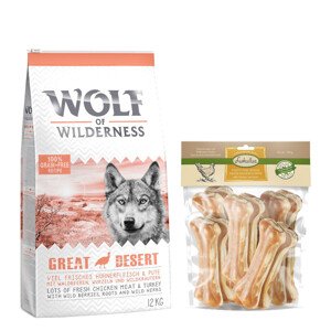 12kg Wolf of Wilderness Adult "Great Desert" - pulyka száraz kutyatáp+750g 15cm-es Lukullus csirke rágócsont kutyáknak ingyen