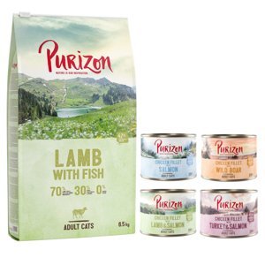 6,5kg Purizon Adult bárány & hal száraz macskatáp+6x200g Purizon Adult gabonamentesnedvestáp vegyes csomagban ingyen