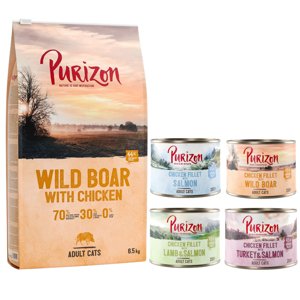 6,5kg Purizon Adult vaddisznó száraz macskatáp+6x200g Purizon Adult gabonamentesnedvestáp vegyes csomagban ingyen