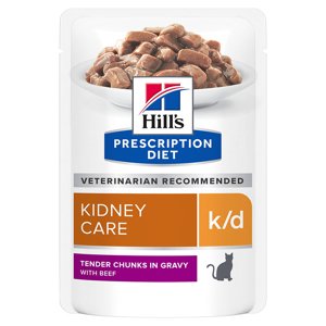 12x85g10 + 2 ingyen! Hill’s Prescription Diet nedves macskatáp - k/d Kidney Care marha