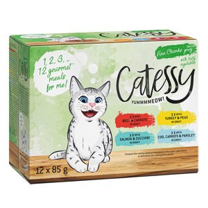 12x85g Catessy falatok zöldséggel szószban nedves macskatáp vegyes csomag