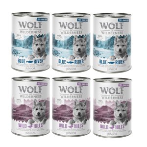 6x400g Wolf of Wilderness vegyes csomag óriási kedvezménnyel! nedves kutyatáp JUNIOR Szabadtartású bárány, csirke és lazac