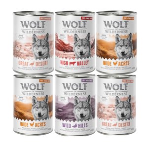 6x400g Wolf of Wilderness vegyes csomag óriási kedvezménnyel! nedves kutyatáp Szabadtartású pulyka, csirke, marha, kacsa