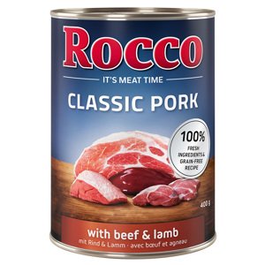 6x400g Rocco Classic Pork Marha & bárány nedves kutyaap 5+1 ingyen akcióban