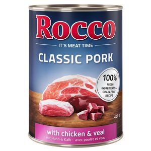 6x400g Rocco Classic Pork Csirke & borjú nedves kutyaap 5+1 ingyen akcióban