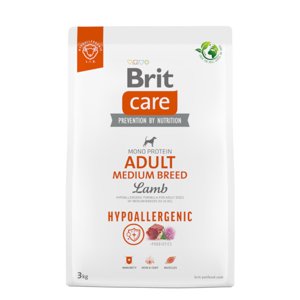 3kg Brit Care Dog Hypoallergenic Adult Medium Breed Lamb & Rice száraz kutyatáp 15% árengedménnyel