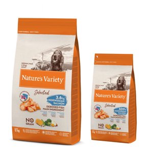 14kg Nature's Variety Selected Medium Adult norvég lazac száraz kutyatáp 12+2 ingyen akcióban