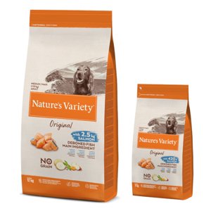 14kg Nature's Variety Original No Grain Medium Adult lazac száraz kutyatáp 12+2 ingyen akcióban