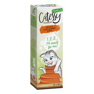 56x85g Catessy máj & szív falatkák szószban, tálcás nedves macskatáp