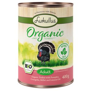 6x400g Lukullus Organic Adult pulyka & cukkini gluténmentes nedves kutyatáp