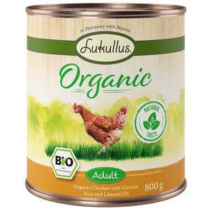 12x800g Lukullus Organic Adult csirke & sárgarépa (gluténmentes) nedves kutyatáp