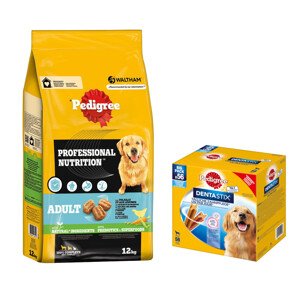 12kg Pedigree Professional Nutrition Adult szárnyas & zöldség száraz kutyatáp+56db Dentastix L kutyasnack 15% kedvezménnyel