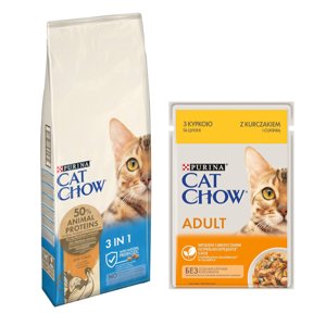 15kg Purina Cat Chow Special Care 3in1 pulyka száraz macskatáp+26x85g Purina Cat Chow csirke nedves macskatáp ingyen