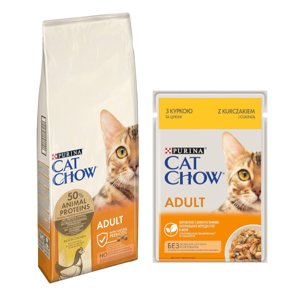 15kg Purina Cat Chow Adult csirke száraz macskatáp+26x85g Purina Cat Chow csirke nedves macskatáp ingyen