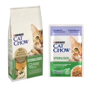10kg Purina Cat Chow Special Care Sterilised pulyka száraz macskatáp+26x85g Purina Cat Chow Sterilised bárány & zöldbab nedves macskatáp ingyen