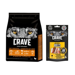 2,8kg Crave Adult pulyka & csirke száraz kutyatáp+4x85g Crave High Protein Rolls kutyasnack 15% árengedménnyel