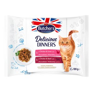 32x100g Butcher's Delicious Dinners nedves macskatáp Mix: csirke & máj + csirke & marha