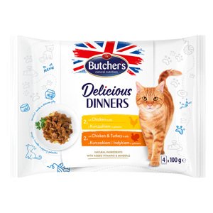 32x100g Butcher's Delicious Dinners nedves macskatáp Mix: csirke + csirke & pulyka