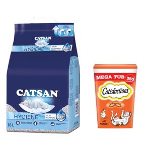 18 l Catsan Hygiene Plus macskaalom+2x350g Dreamies csirke macskasnack 15% árengedménnyel