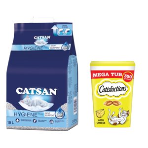 18 l Catsan Hygiene Plus macskaalom+2x350g Dreamies sajt macskasnack 15% árengedménnyel