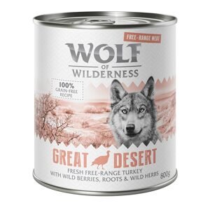 12x800g 11 + 1 ingyen! Wolf of Wilderness nedves kutyatáp - Great Desert - szabad tartású pulyka