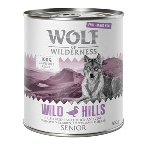 12x800g 11 + 1 ingyen! Wolf of Wilderness nedves kutyatáp - Senior Wild Hills - szabad tartású kacsa & borjú