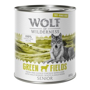 12x800g 11 + 1 ingyen! Wolf of Wilderness nedves kutyatáp - Senior Green Fields - szabad tartású bárány & csirke