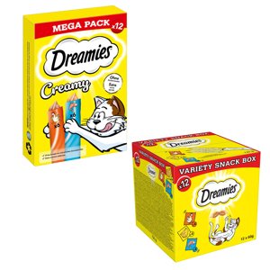 12x10g Dreamies Creamy csirke & lazac+12x60g Dreamies mix (csirke, sajt, lazac)macskasnack 15% árengedménnyel
