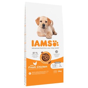 12kg IAMS for Vitality Puppy & Junior Large csirke száraz kutyatáp 10+2 ingyen akcióban