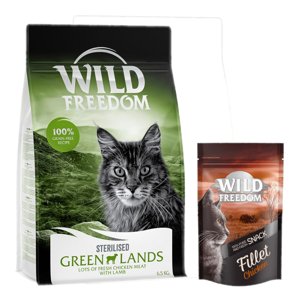 6,5kg Wild Freedom Adult "Green Lands" Sterilised bárány száraz macskatáp+100g Wild Freedom Filet csirke macskasnack ingyen