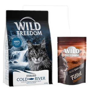 6,5kg Wild Freedom Adult "Cold River" Sterilised lazac száraz macskatáp+100g Wild Freedom Filet csirke macskasnack ingyen