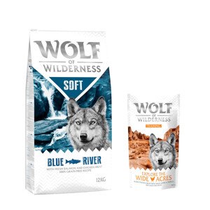 12 kg Wolf of Wilderness száraz kutyatáp + “Explore the Wide Acres” csirke 100 g kutyasnack ingyen! - "Soft - Blue River" - lazac
