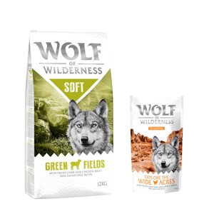12 kg Wolf of Wilderness száraz kutyatáp + “Explore the Wide Acres” csirke 100 g kutyasnack ingyen! - 'Soft - Green Fields' - bárány