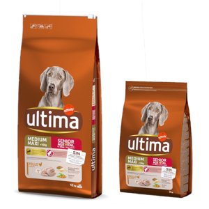 15kg Ultima Medium/Maxi Senior csirke száraz kutyatáp 15% árengedménnyel