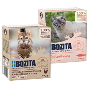 24x370g Bozita falatoknedves macskatáp- Vegyes csomag I (12x csirke & 12x pulyka + lazac szószban )
