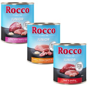 6x800g Rocco nedves kutyatáp vegyes próbacsomagban- Junior mix: pulyka & borjúszív, szárnyas & csirkeszív, marha & szárnyas