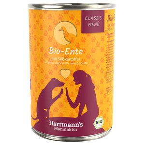 24x400g Herrmanns Classic Bio menü  Bio kacsa bio édesburgonyával nedves kutyatáp