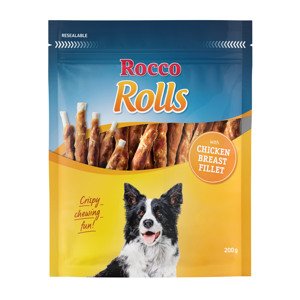 12x200g Rocco Rolls rágótekercs jutalomfalat kutyáknak mix: 4x tőkehal, 4x csirke-, 4x kacsamellfiléé