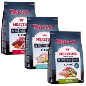 3x1kg Rocco Mealtime száraz kutyatáp vegyes próbacsomagban (pacal, hal, marha)