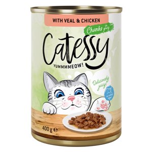 12x400g Catessy falatok borjú & csirke szószban nedves macskatáp 15% árengedménnyel