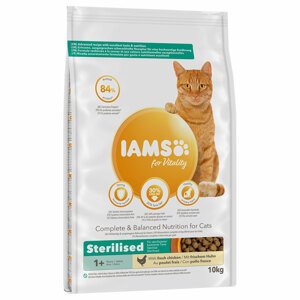 10kg IAMS for Vitality Adult Sterilised csirke száraz macskatáp 10% árengedménnyel