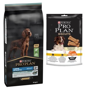 14kg PURINA PRO PLAN Large Adult Athletic Sensitive Digestion kutyatáp+400g Biscuits Light snack ingyen