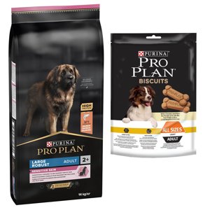 14kg PURINA PRO PLAN Large Robust Adult Sensitive Skin kutyatáp+400g Biscuits Light snack ingyen