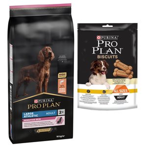 14kg PURINA PRO PLAN Large Athletic Adult Sensitive Skin kutyatáp+400g Biscuits Light snack ingyen