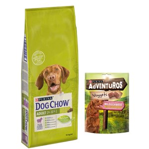 14kg Purina Dog Chow Adult bárány & rizs száraz kutyatáp + 300g ADVENTUROS Nuggets snack ingyen!