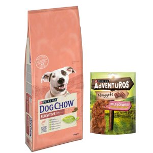14kg Purina Dog Chow Adult Sensitive lazac száraz kutyatáp + 300g ADVENTUROS Nuggets snack ingyen!