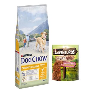 14kg Purina Dog Chow Complet/Classic csirke száraz kutyatáp + 300g ADVENTUROS Nuggets snack ingyen!